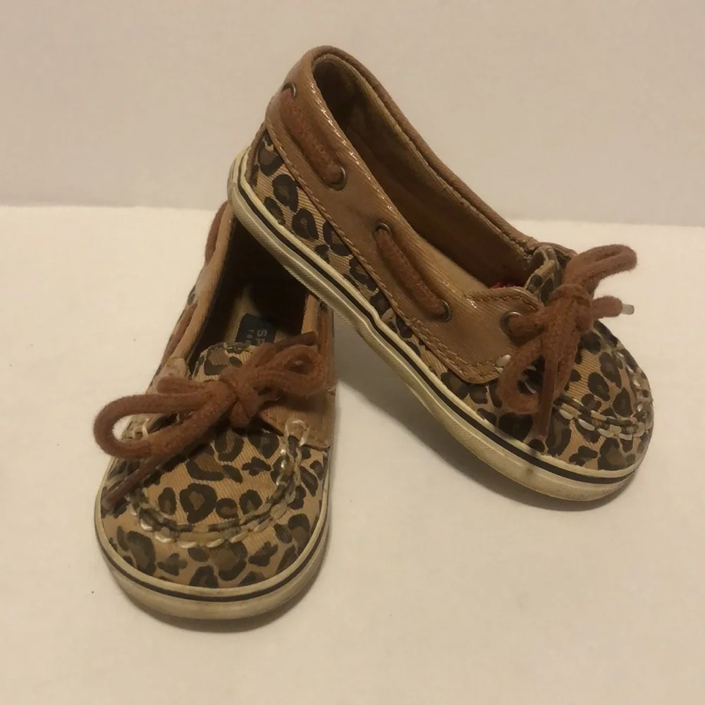 Sperry Baby Girls Size 4M Cheetah Print Boat Shoes